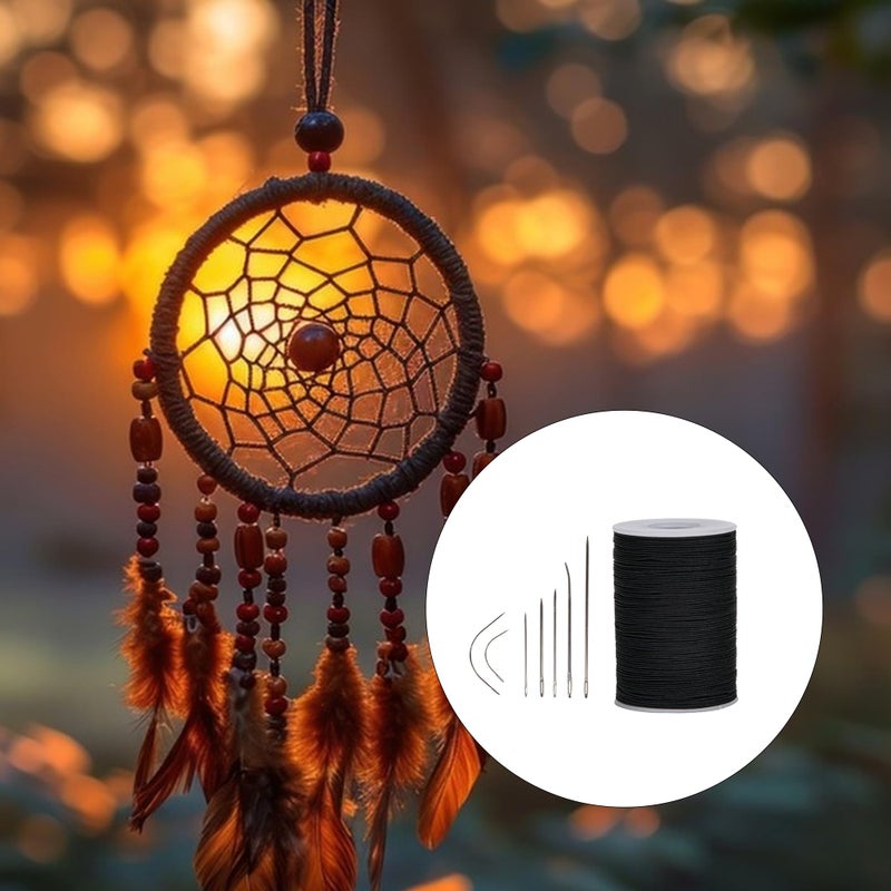 CNBTR Round Waxed Thread for Leather Sewing - Leather Thread Wax String for Leather Craft Stitching Bookbinding 0.5mm Black - Image 5